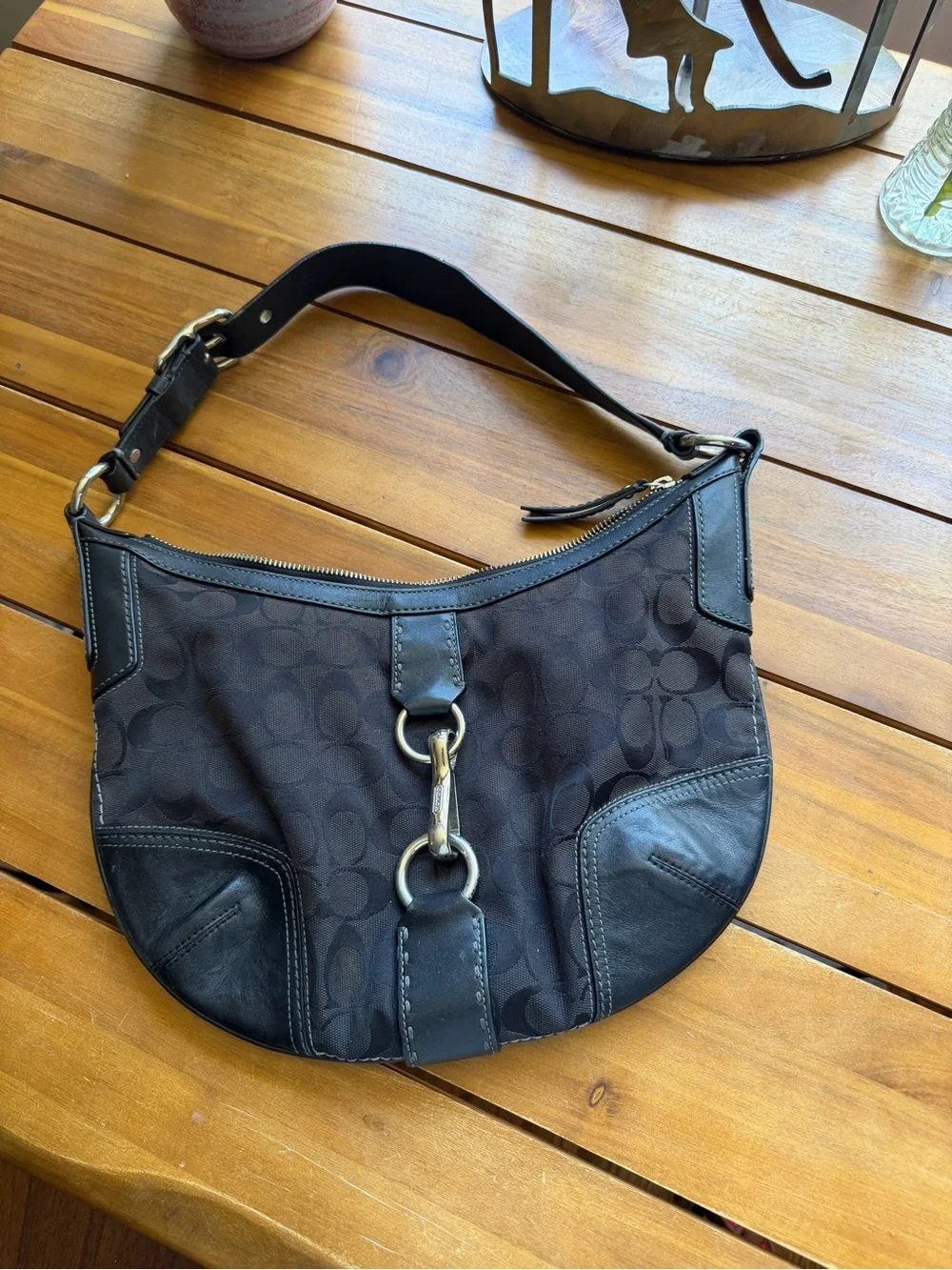 Coach Black Hobo Shoulder Bag Signature Canvas and Leather - Picture 1 of 9